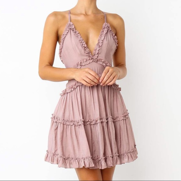 Angel Biba Dresses & Skirts - Ruffle plunge mini dress party dress mauve
